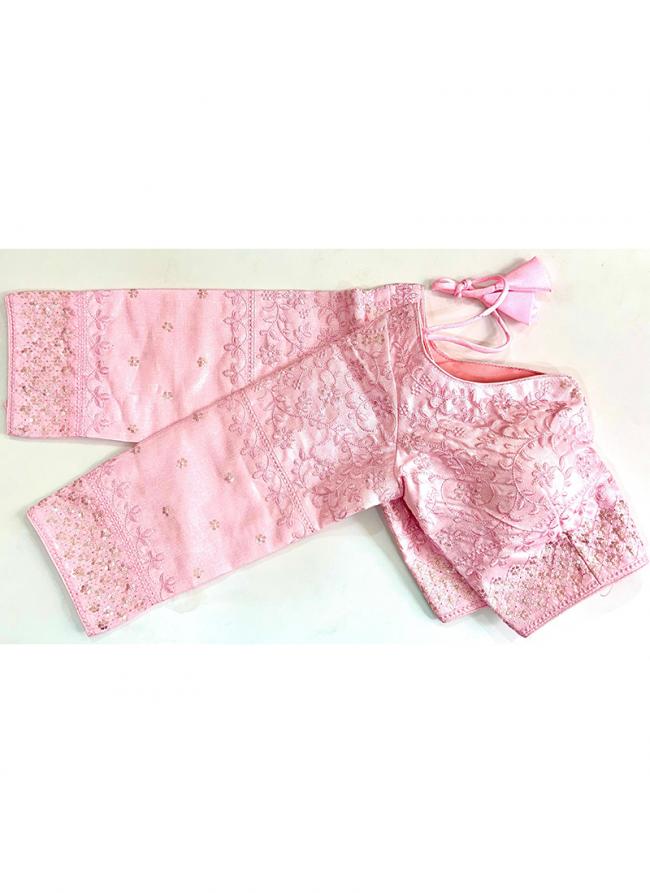 Heavy Milan Silk Baby Pink Festival Wear Embroidery Work Readymade Blouse